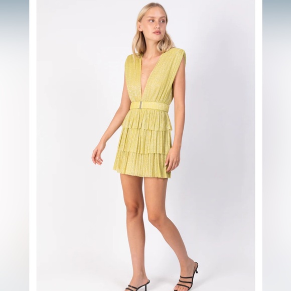 Sabina Musayev Dresses & Skirts - Sabina Musayev Skylar tiered metallic knit mini dress. Size L. $555 NWT